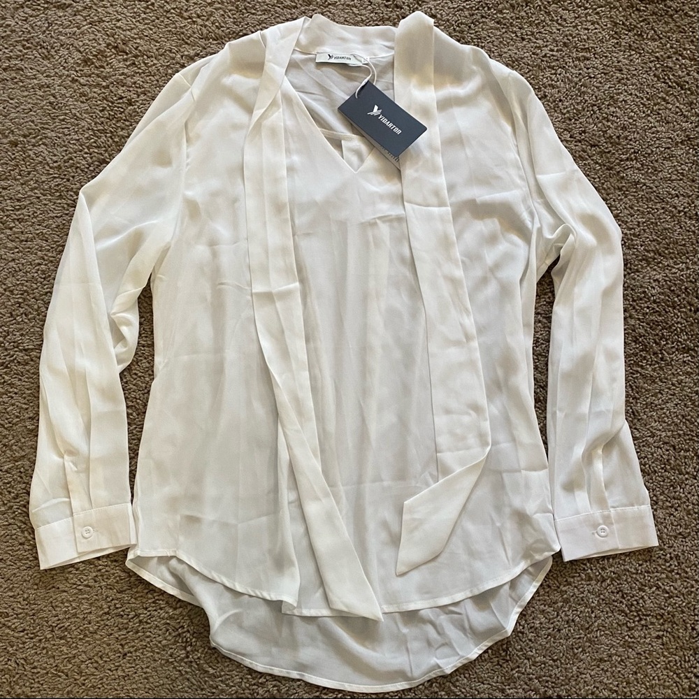 Women’s White Tie-Neck Blouse - Picture 5 of 5